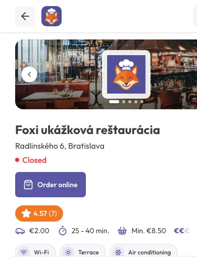 Aynı restoran web sitesinin, Online sipariş ver düğmesiyle mobil görünümü